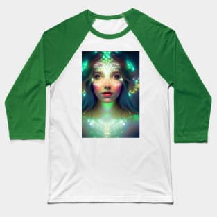 Glowing Green Stars - Goddess of Light Digital Fantasy Artwork Baseball T-Shirt